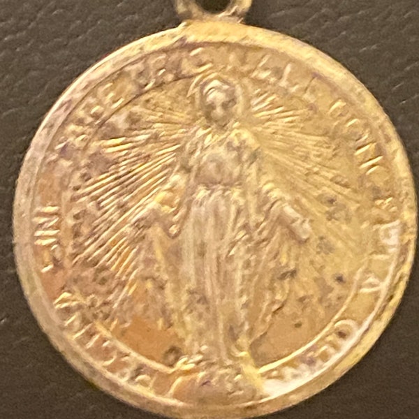 Antique Signed Uno A Erre, Marked 835 Silver - Regina Sine Labe Originali Concepta O.P.N.  Pendant - Our Lady Of Miraculous Medal Charm