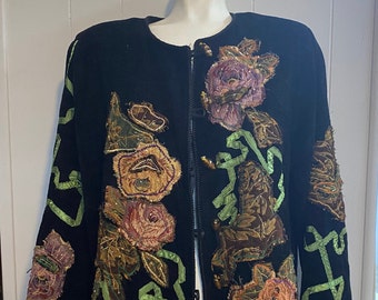 Gorgeous Allure Embroidered Women's Coat or Jacket, Floral Design, size 4, although Large, 23-1/2" from top to bottom of sleeve, 25-1/2"