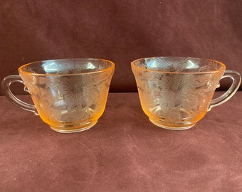 Vintage MacBeth Evans Pink Depression Glass Dogwood Cups, Set of 2