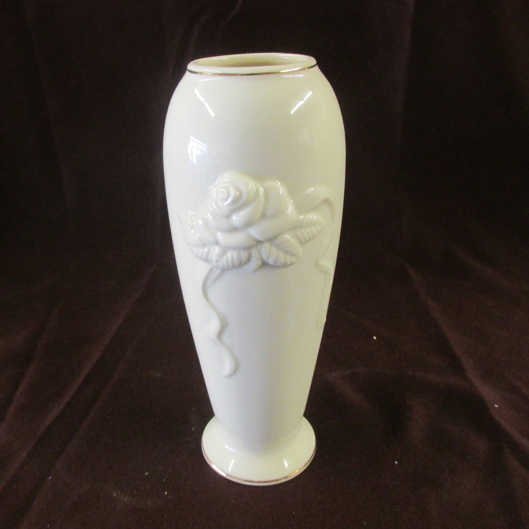 Lenox White Vase Rosebud Design, Rose, 7 Inches Tall, Vintage, Antique