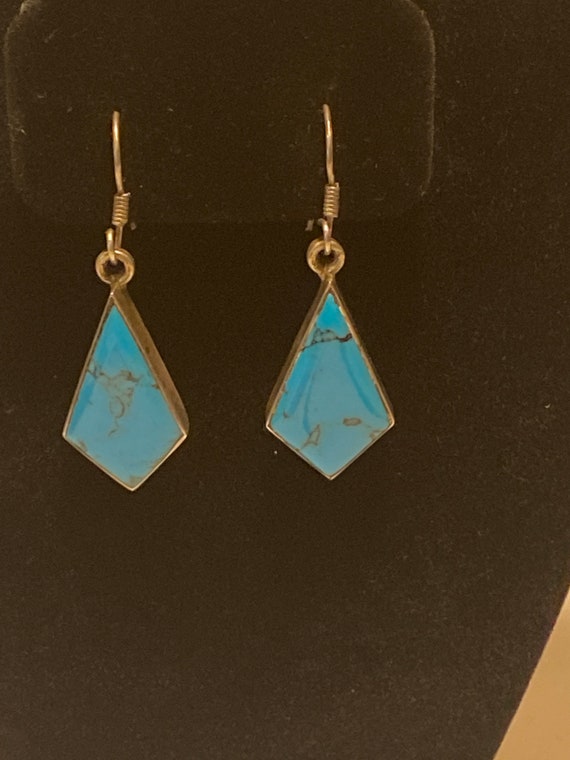 Vintage Sterling Silver and Turquoise Kite Shaped… - image 2