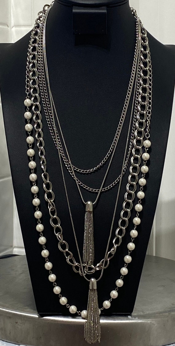 Vintage Stunning Estate Silver Layered Chain Neckl