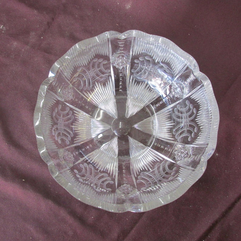 Heavy Libbey Cut Glass Bowl Thick Crystal W/ Elaborate Etsy