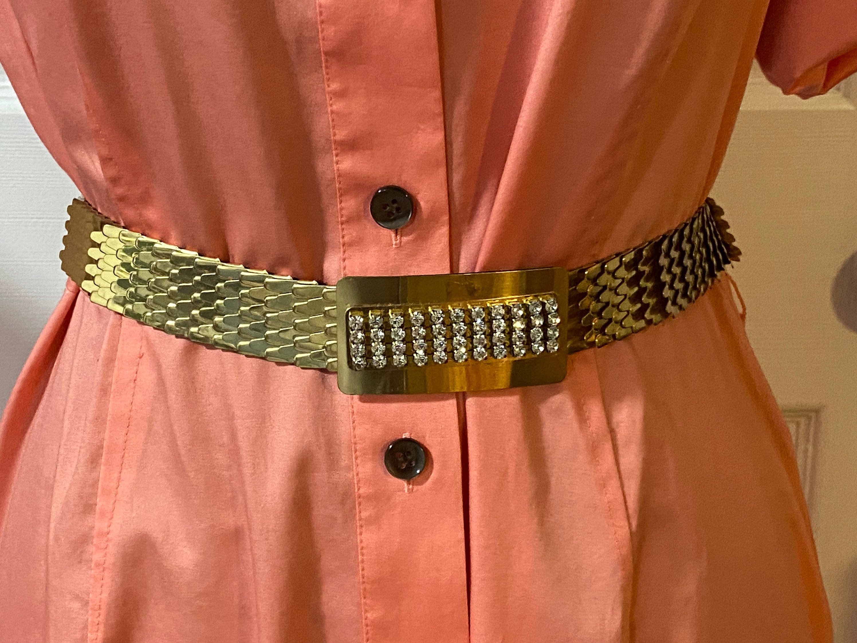 Vintage Gold toned Circle hammered metal Elastic Belt Gypsy boho hippie stretchy Vintage Gold Metal Mesh Stretch Belt, Rhinestone Buckle  main image 4