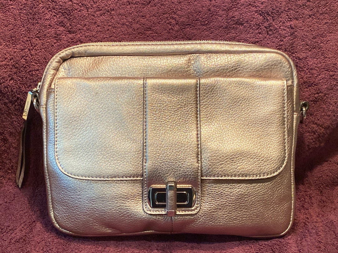 Vintage B. Makowsky Metallic Gold Leather Crossbody Bag  display picture 1