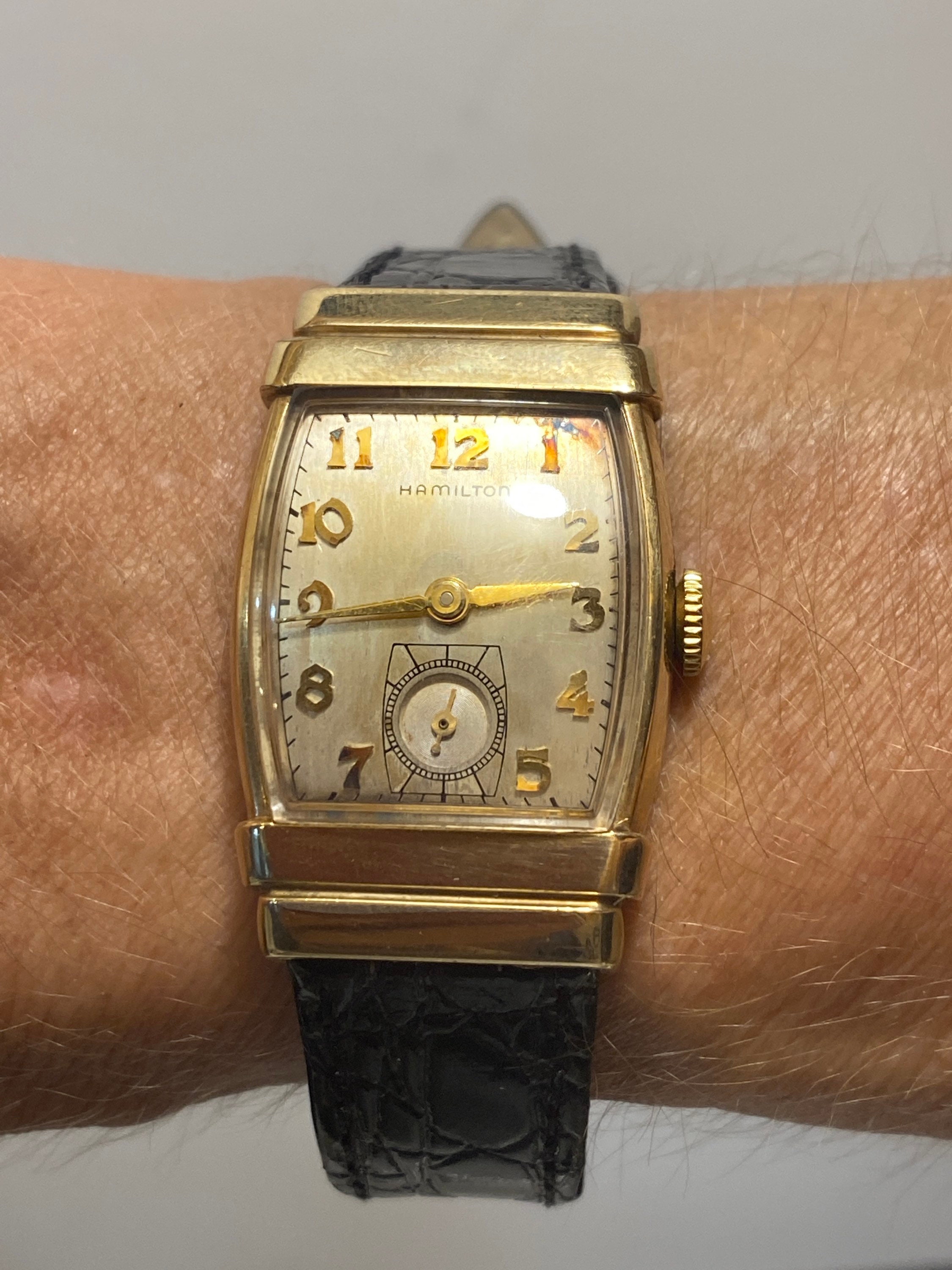 Vintage Hamilton Wrist Watch 10K Gold Filled Genuine Leather Etsy