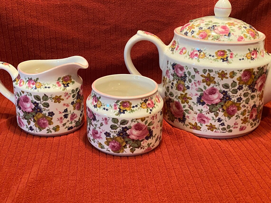 Vintage Sadler Tea Pot Creamer and Sugar Bowl Set Gold Trim Etsy