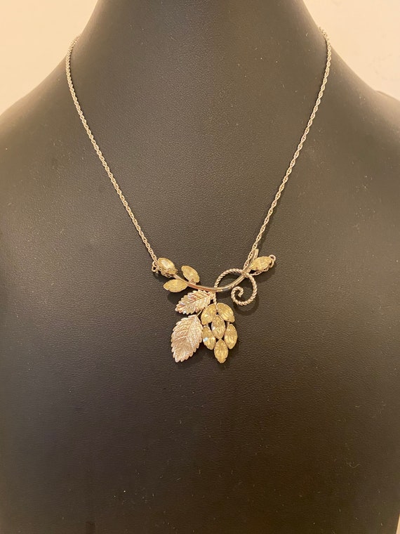 Vintage Sterling Silver Rhinestone Necklace: Signed Star Art Leaves Vines
