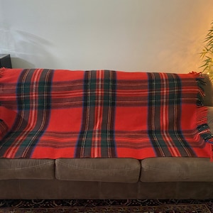 Vintage Scottish Wool Throw: Red Tartan Plaid Blanket