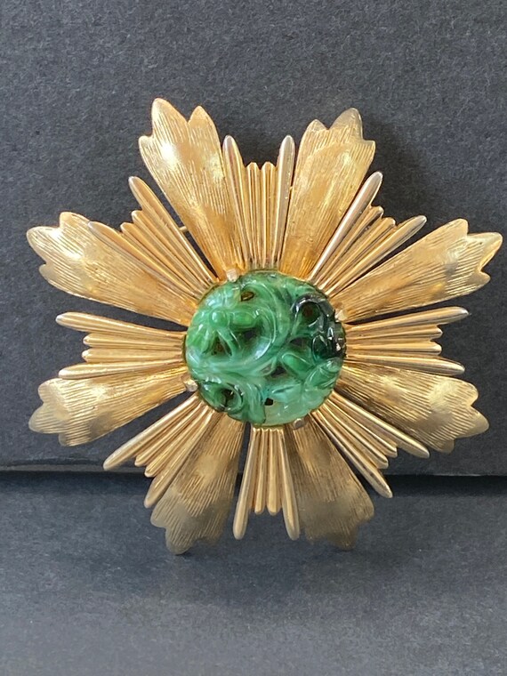 Vintage De Nicola Gold Brooch Pin or Pendant With Turquoise