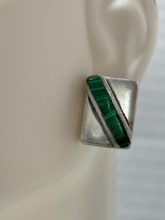 Sterling Silver Malachite Bar Stud Earrings: Stri… - image 8
