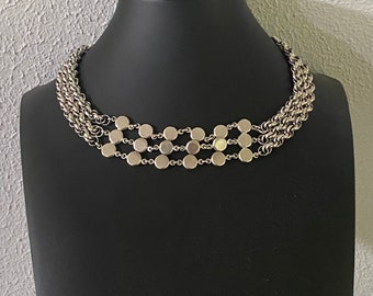 Vintage Gorgeous Silver Three Strand Double Loop Chain Necklace/Choker, Adjustable length 11.5" - 15", Beautiful and Elegant, FREE SHIPPING