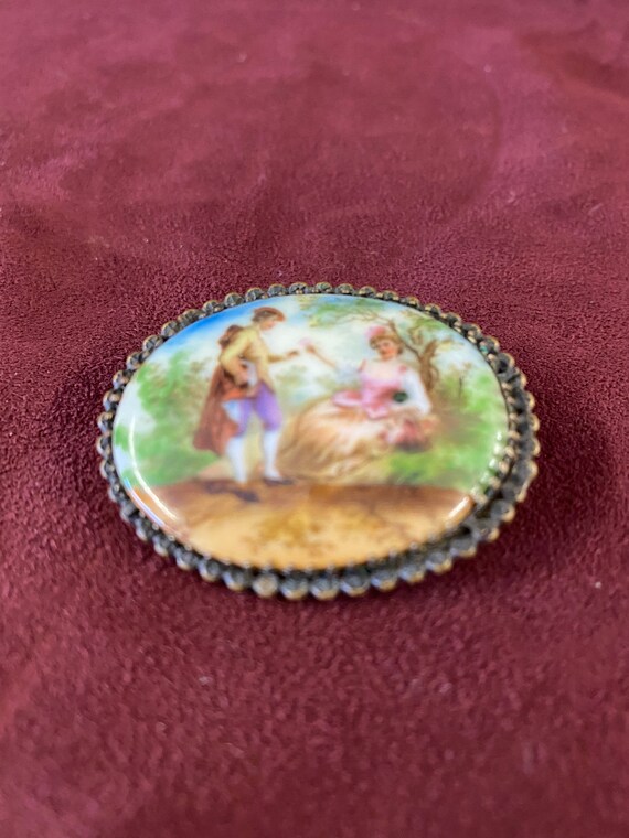 Vintage Czechoslovakia Cameo Brooch Pin, Man, Wom… - image 1