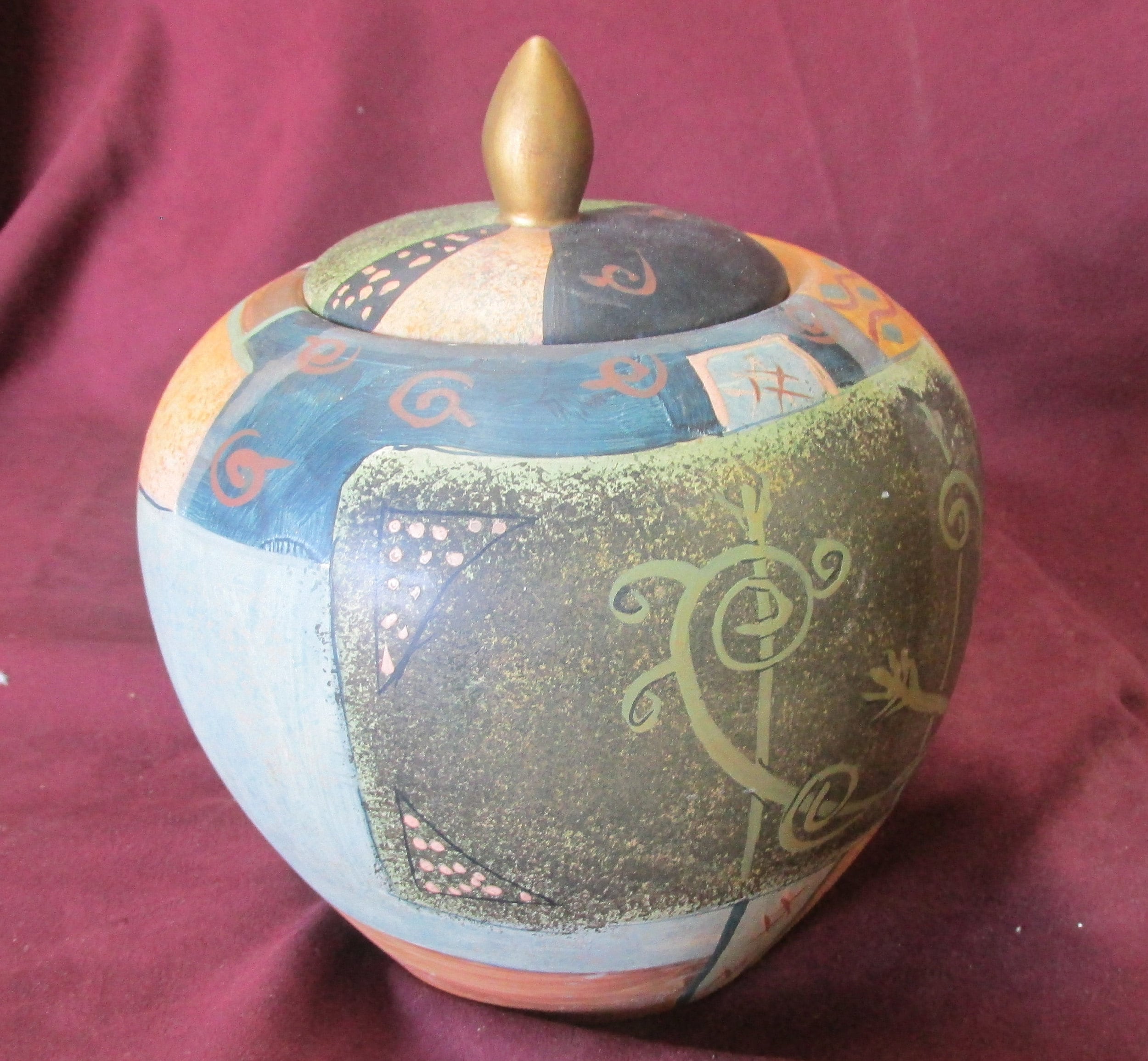 Rare Hand Painted Ceramic Ginger Jar With Lid Primitive Etsy