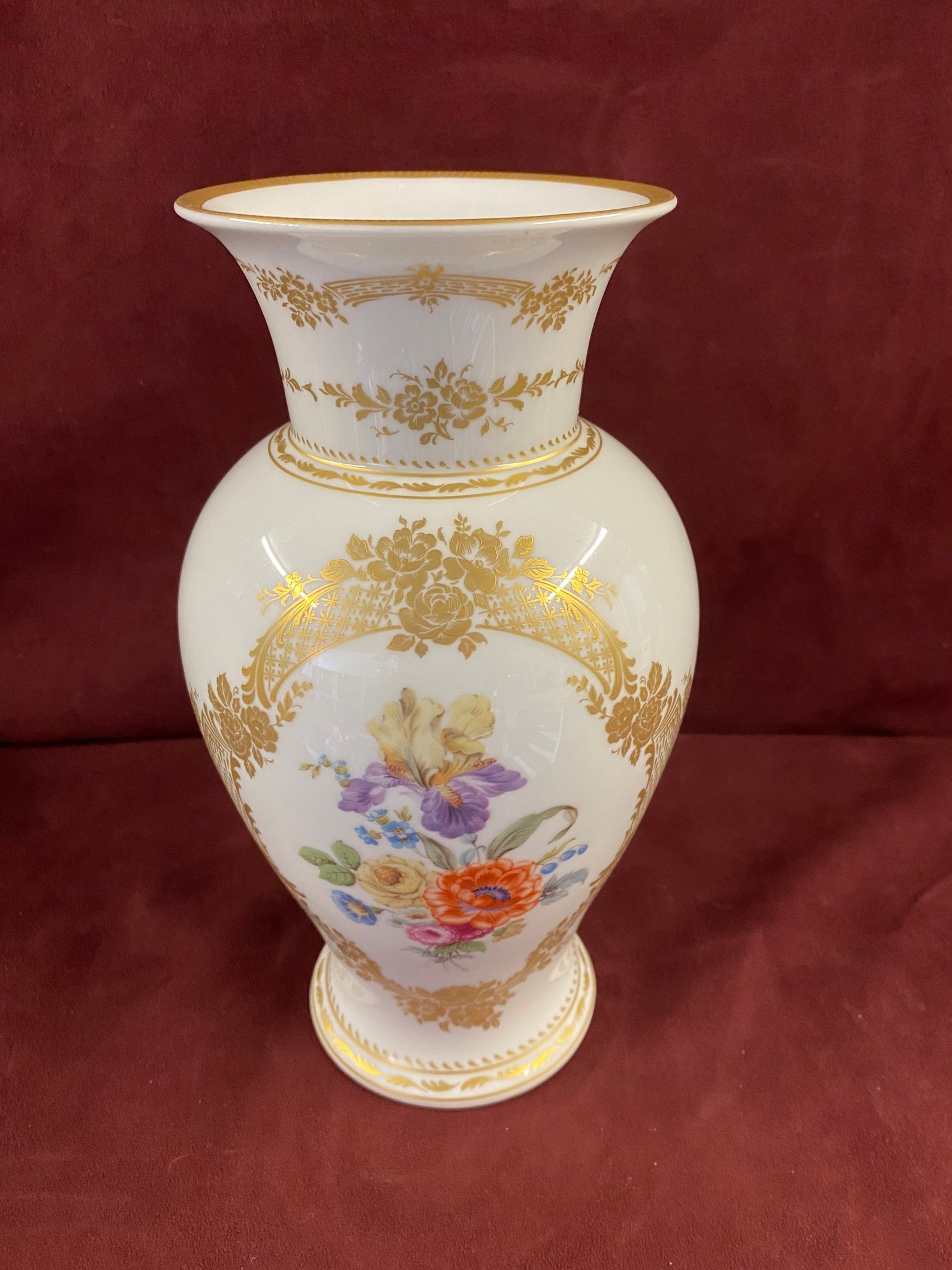 Vintage AK Kaiser Vase Floral and Gold Pattern Blue Crown Etsy