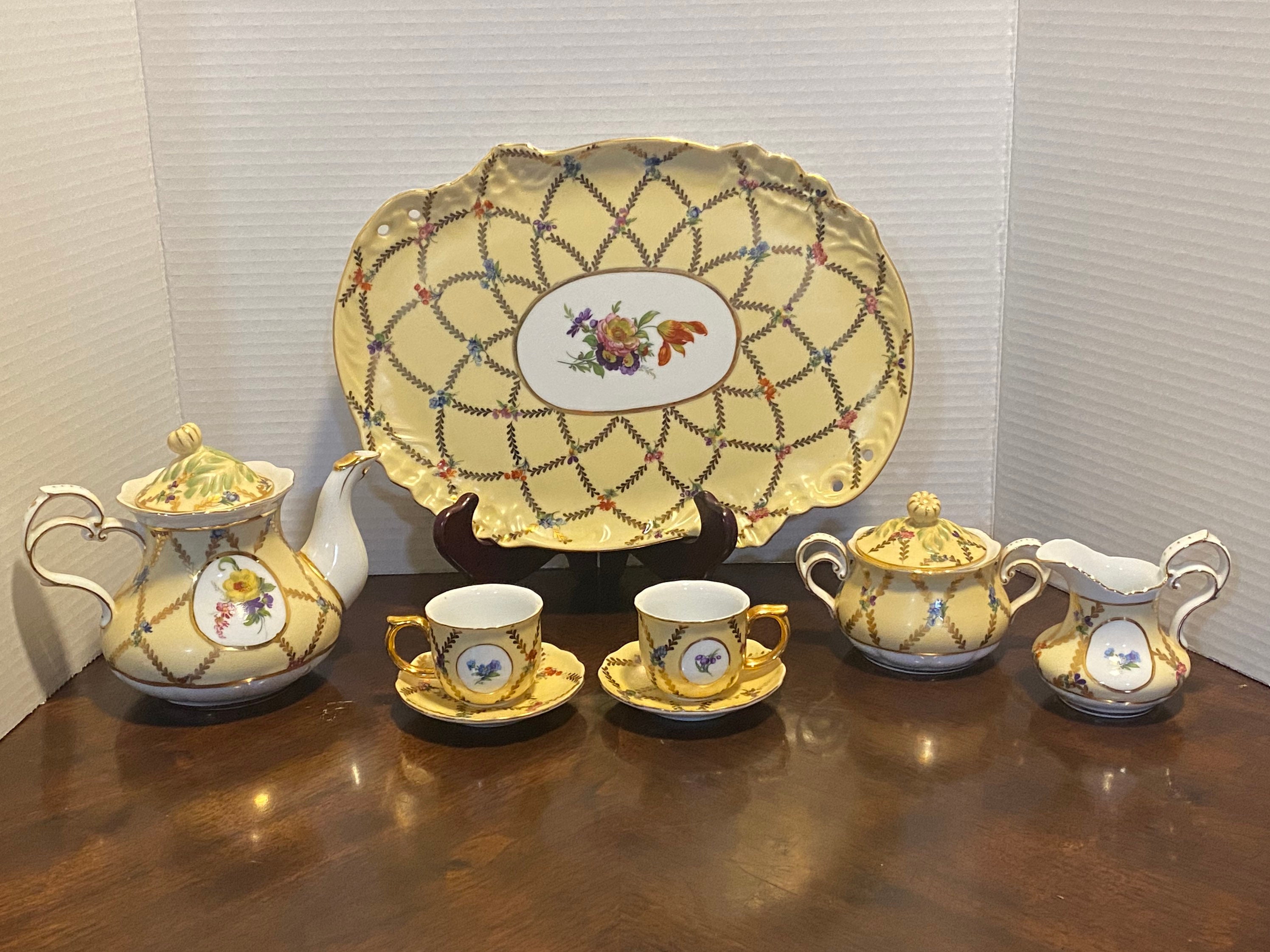 Gorgeous Estate Sevres Tea Set, Vintage Teapot, Platter