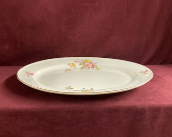 Vintage Edwin M. Knowles China Company Porcelain Serving Platter, 37-6 Hostess Shape, 15-1/4" by 11-1/2", Pink, Yellow and Blue Flowers