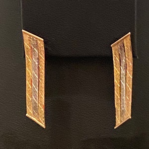 Stunning Estate 14K Two Toned Gold Dangle or Drop Earrings, Liquid Silver Type (?), approx 1-1/8&quot; long, 6mm wide, Backings Marked, FREE SHIP