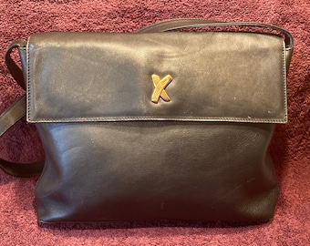 Vintage Paloma Picasso Black Leather Crossbody Shoulder Bag