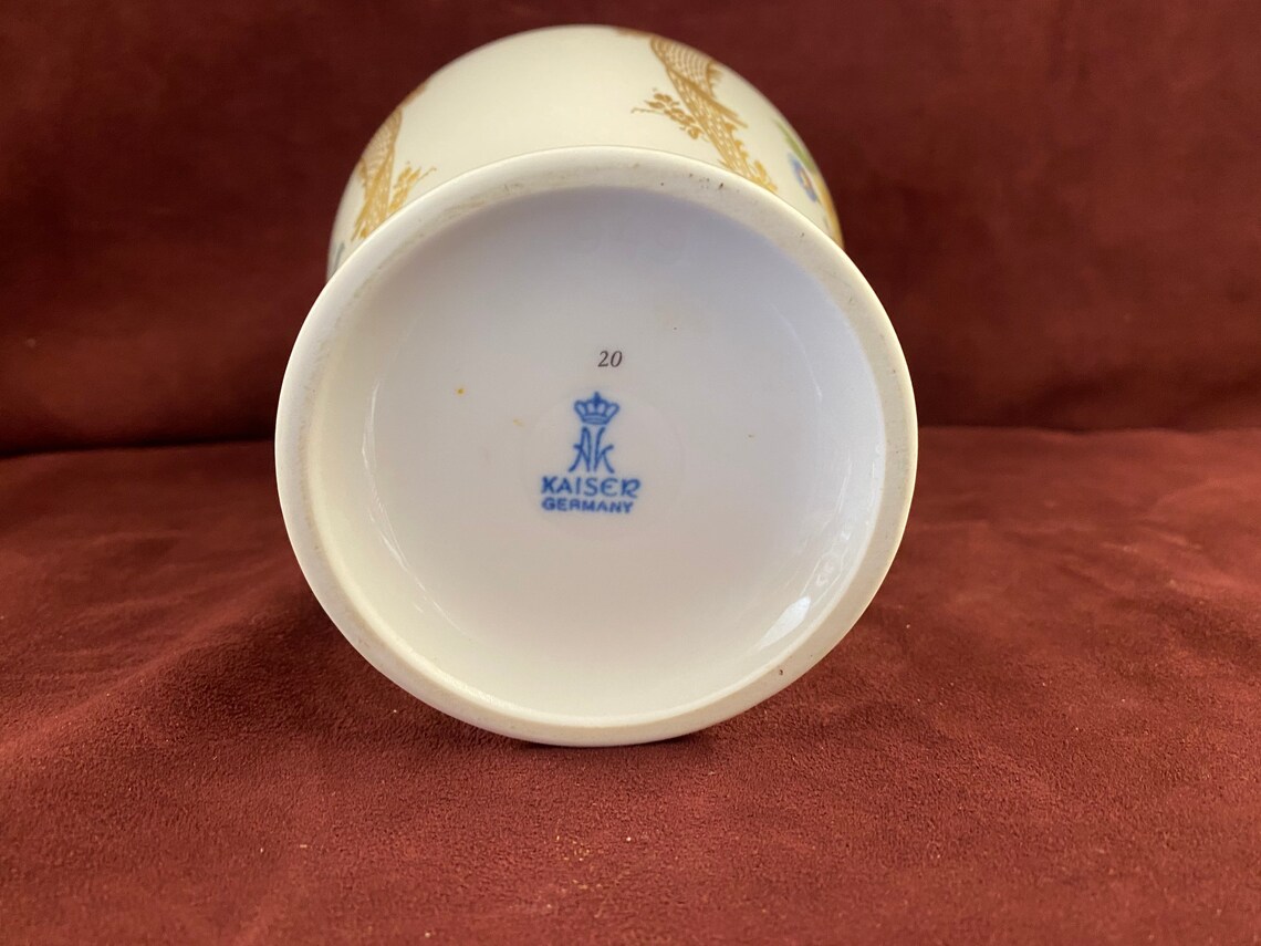 Vintage AK Kaiser Vase Floral and Gold Pattern Blue Crown Etsy