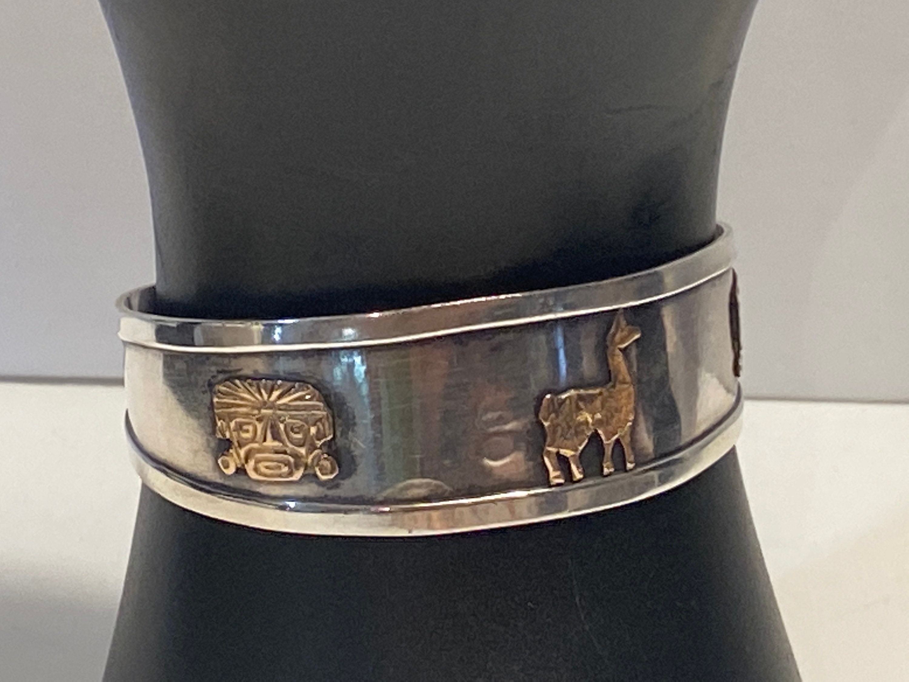 Vintage Silver and Gold Llama Cuff Bracelet Alpaca or Llama Petroglyph Link Bracelet £ – The Llama and  main image 4