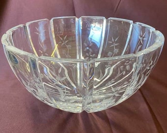 Vintage Miller Rogaska Crystal Bowl: Large Etched Floral Salad