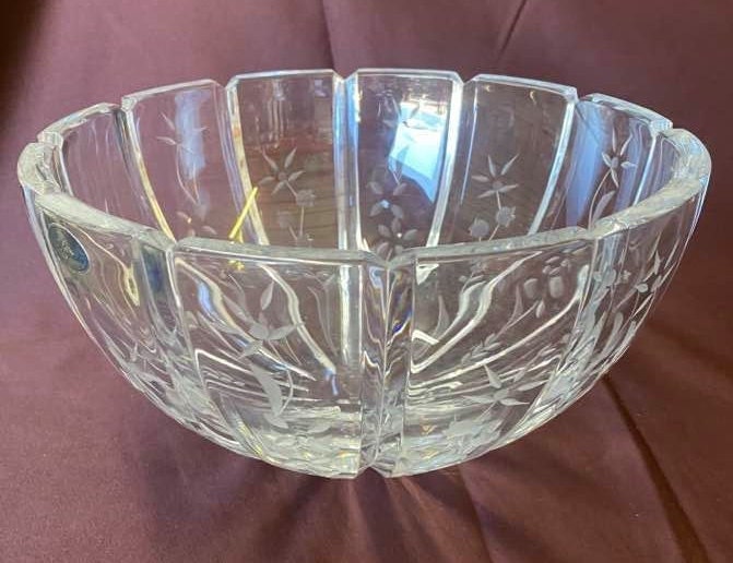 Vintage Miller Rogaska Crystal Bowl: Large Etched Floral