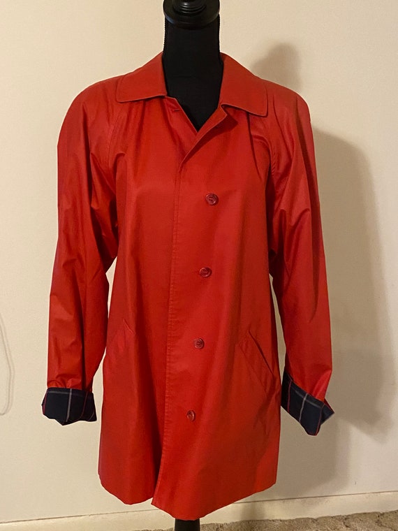 Vintage Burberrys Red Long Polyester Trench Coat, 