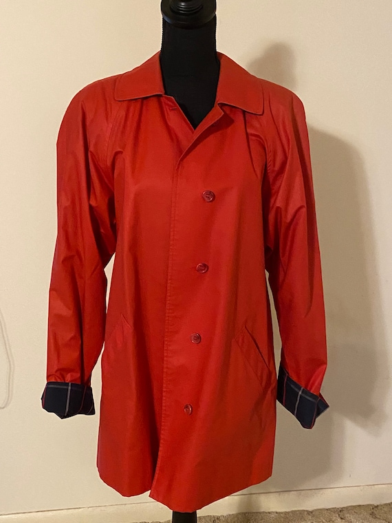 Vintage Burberrys Red Long Polyester Trench Coat, 