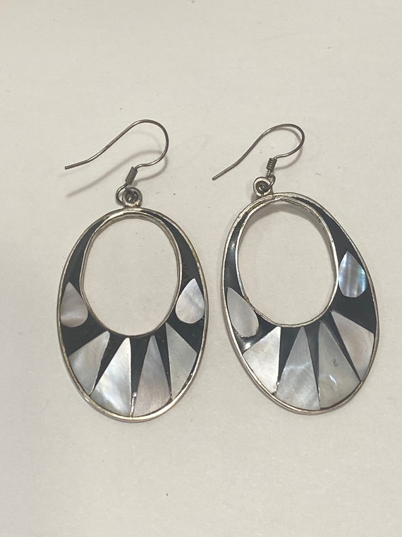 Vintage Hecho En Mexico Silver Abalone and Black … - image 5
