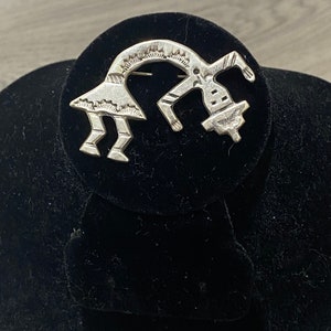 Vintage Sterling Silver Kokopelli Dancer Brooch, Signed Sterling SRB, 2&quot; long by 1-1/4&quot; wide, Beautiful Pin, Navajo, FREE SHIPPING