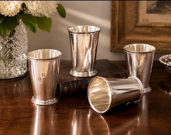 Elegant Set of Four Vintage International Silver Co. Mint Julep Cups, monogramed KHH