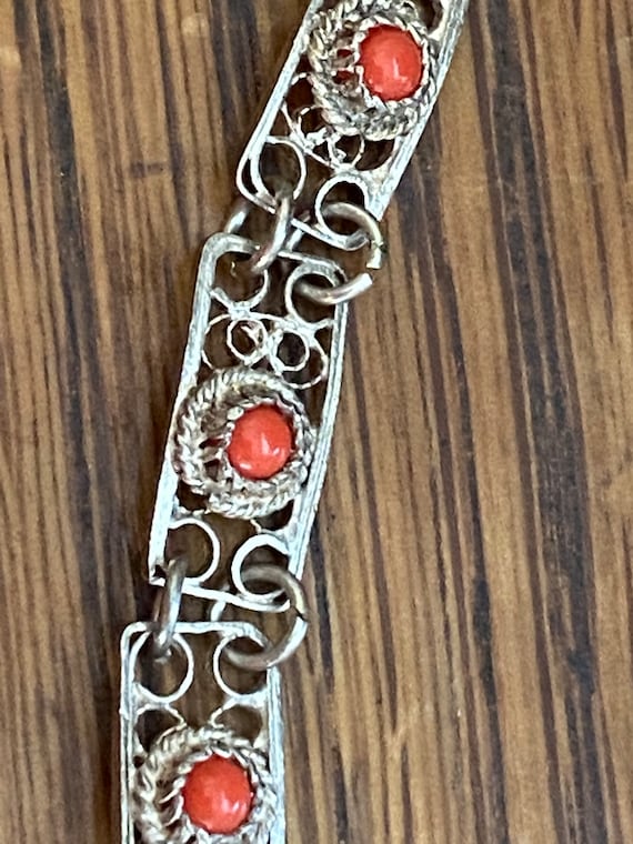 Vintage Art Deco Antique Silver and Coral Bracele… - image 8