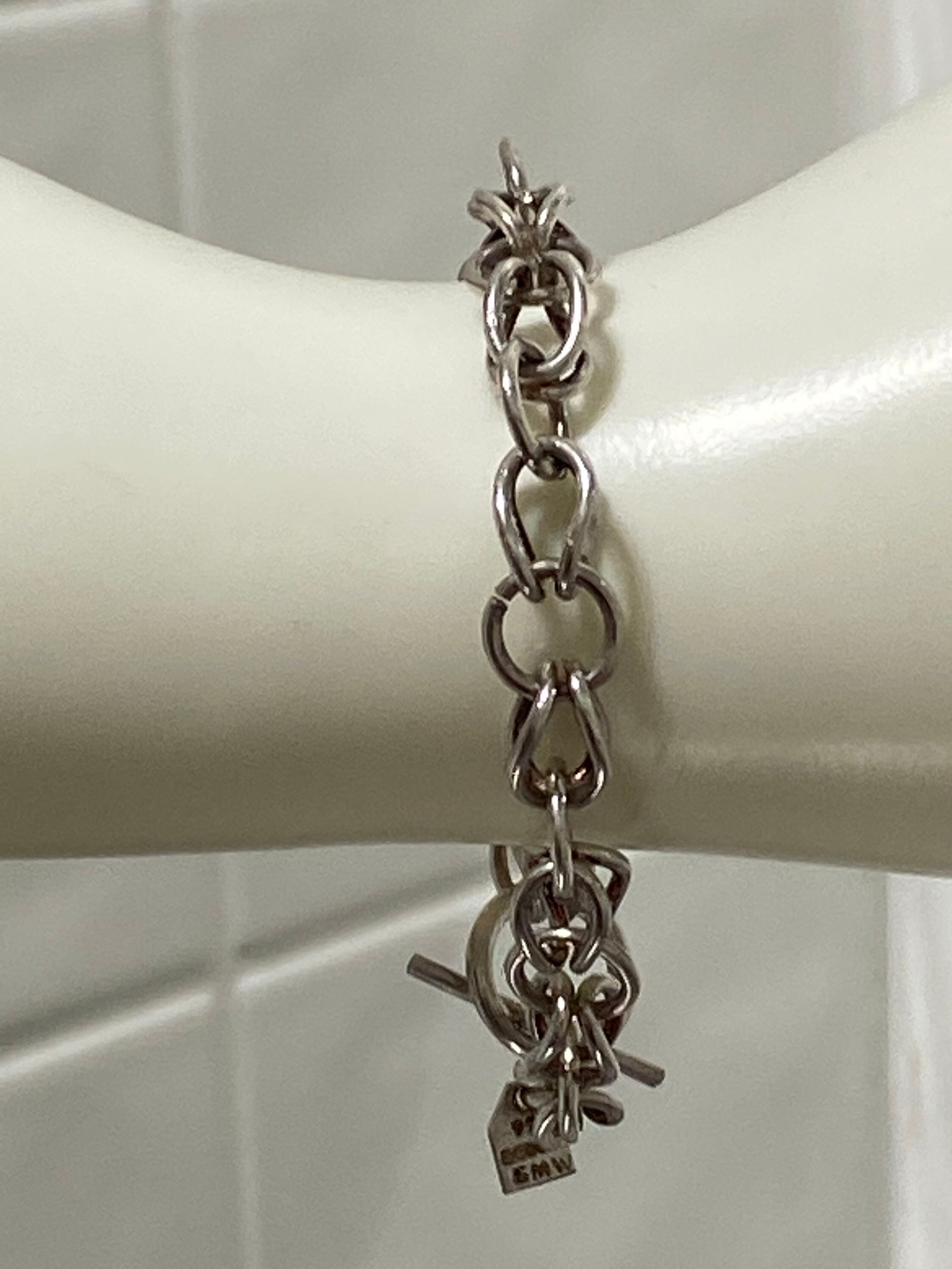 Vintage Estate Sterling Silver Chain Link Bracelet With T