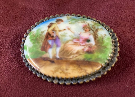 Vintage Czechoslovakia Cameo Brooch Pin, Man, Wom… - image 2