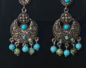 Vintage Graziano Turquoise Chandelier Earrings (Missing Stone)