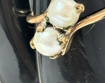 Antique 10K Gold Filled Double Pearl Ring - Size 6.5