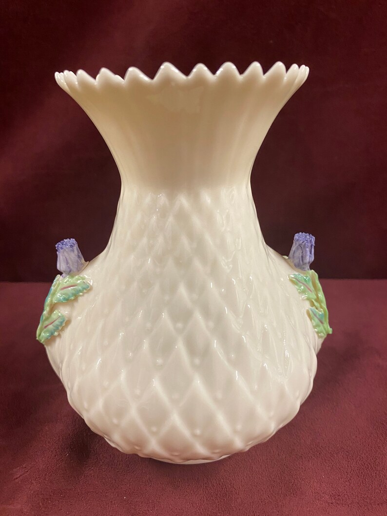 Vintage Belleek Ireland Purple Thistle Vase 51/2 tall Etsy