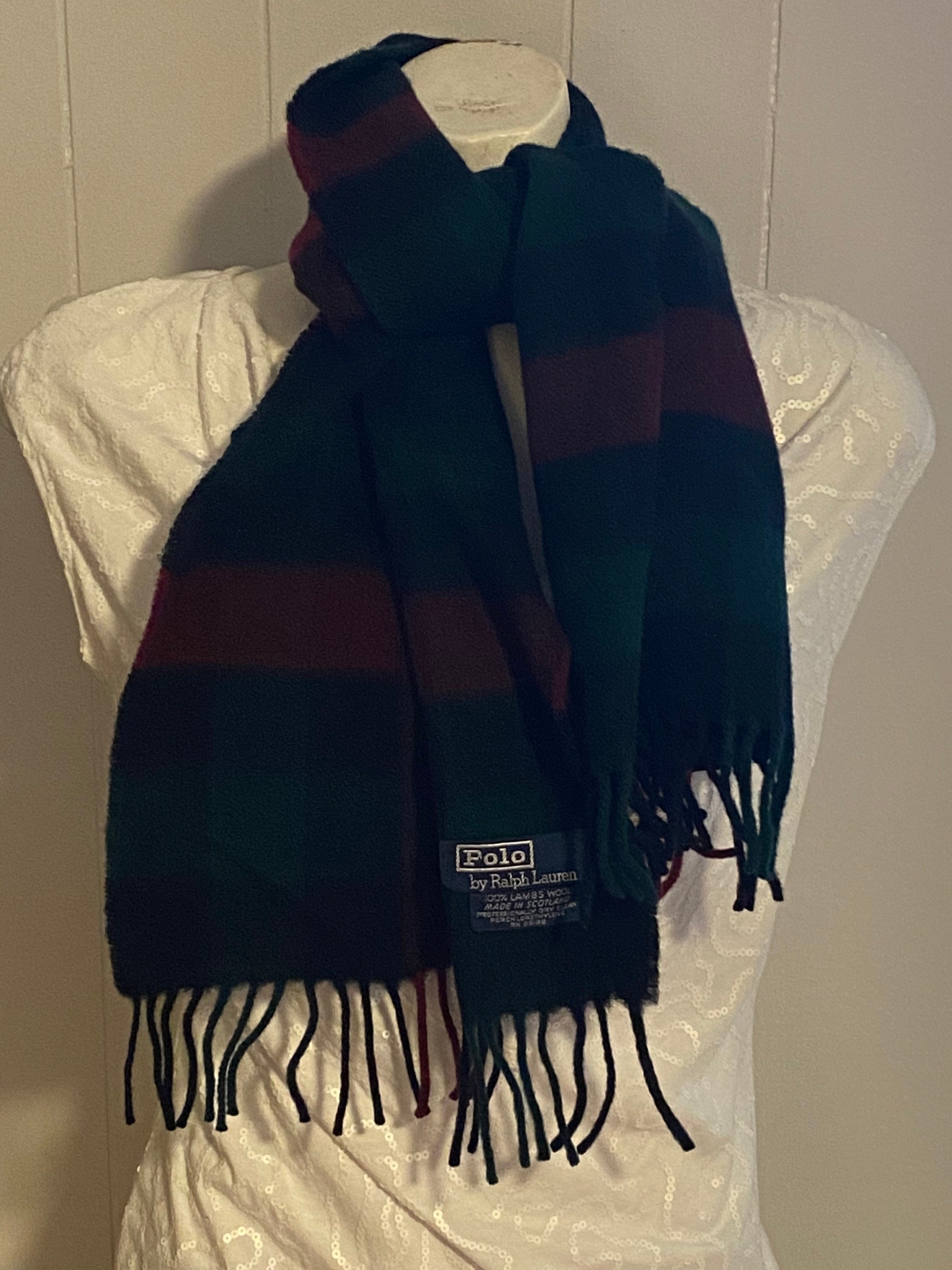 小物 POLORALPHLAUREN SIGNATURELAMBSWOOL SCARF Vintage Ralph Lauren Lambs Wool Scarf W/fringe, Green, Navy