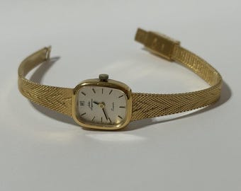 Stunning Estate Jules Jurgensen Ladies Gold Wristwatch #4876, 8-1/2&quot; adjustable strap, NEEDS BATTERY, Beautiful Condition, Free Shipping