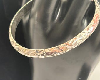 Sterling Silver Bangle Bracelet, Hinged With Safety Chain, Marked 925, FREE SHIP