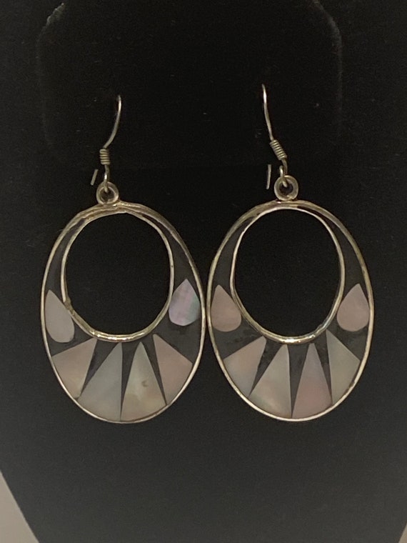 Vintage Hecho En Mexico Silver Abalone and Black … - image 2