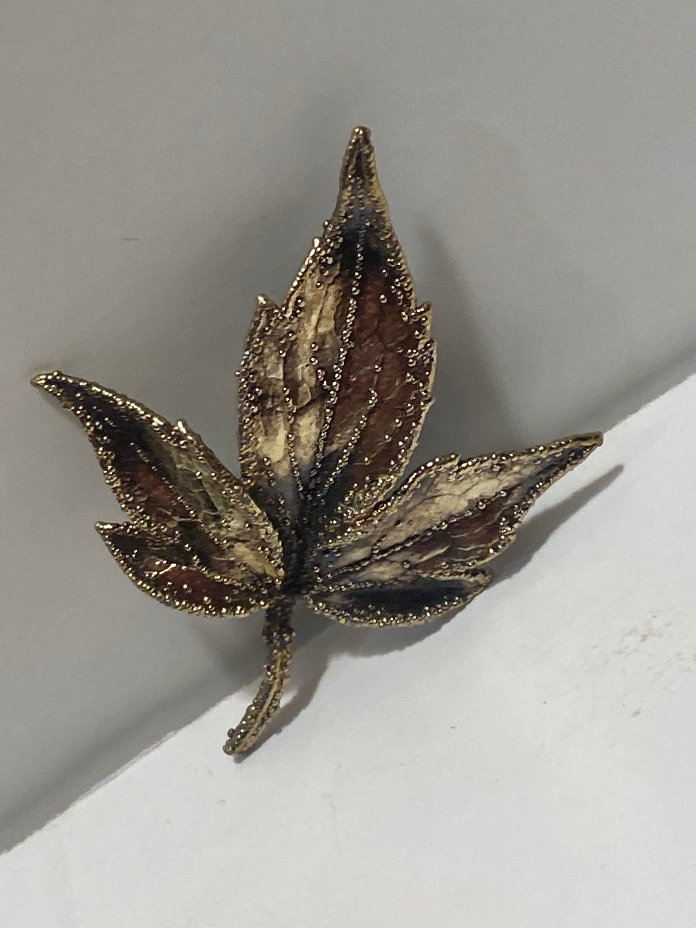 Vintage Flora Danica Sterling Silver Leaf Brooch - Gold Wash