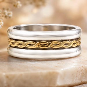 Vintage 14K Gold Twisted Ring with Sterling Silver - Size 5.5
