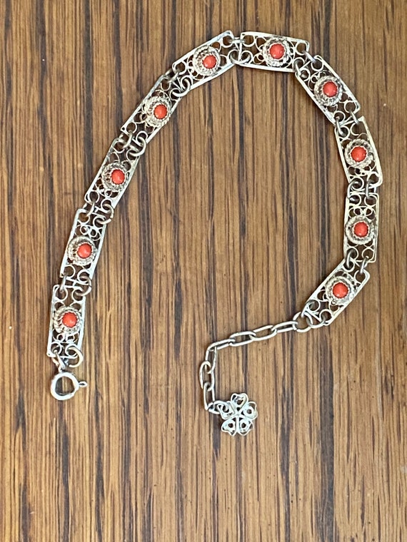 Vintage Art Deco Antique Silver and Coral Bracele… - image 4