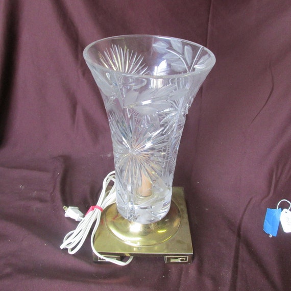 Marked Dresden Cut Crystal Glass Vase With Brass Base Accent