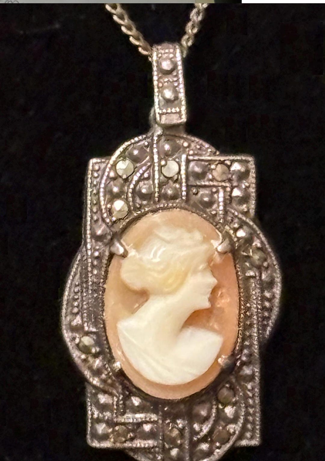 Vintage Sterling Silver Art Deco Victorian Style Cameo Shell Pendant ...