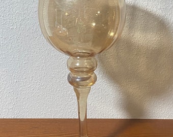 Vintage Peach Colored, slightly Iridescent Large Champagne, Maybe Candle or Compote Glass, 11-1/2" tall, Gorgeous Antique Piece