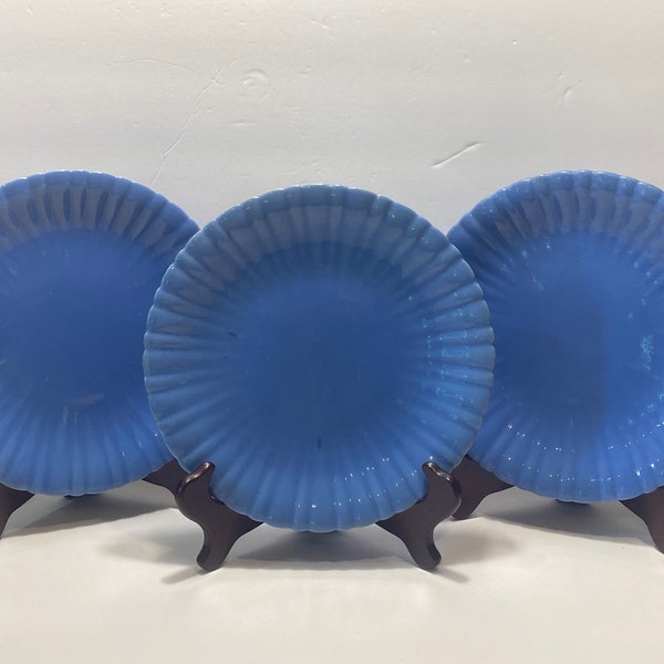 Vintage Set of 3 Stangl (?) Pottery Blue Plates, 9" in diameter, Salad Plates, Not Marked