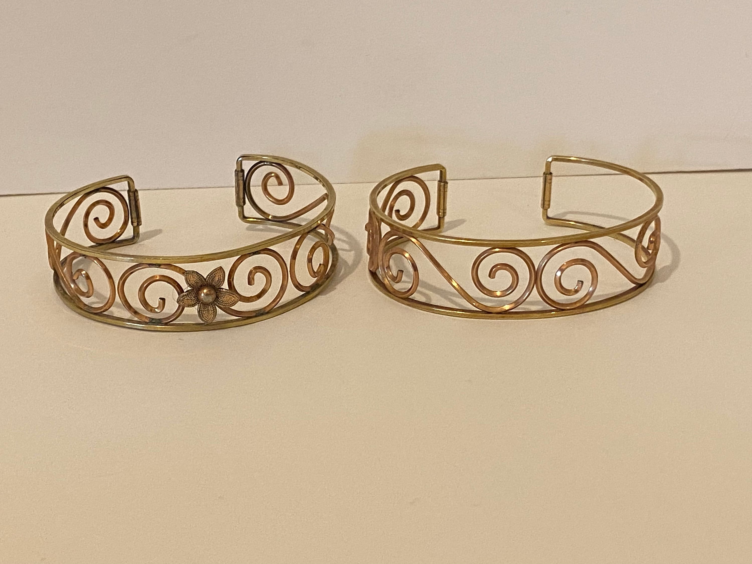 Signed Krementz Gold Tone Cuff Bracelets: Floral Filigree, Pearl